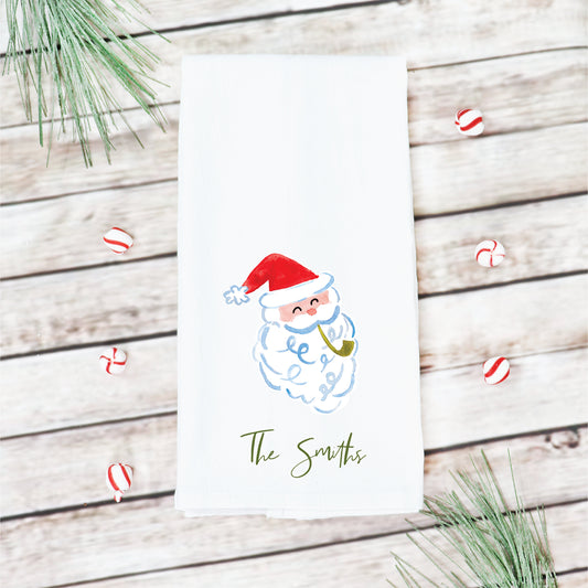 Personalized Watercolor Santa Tea Towel