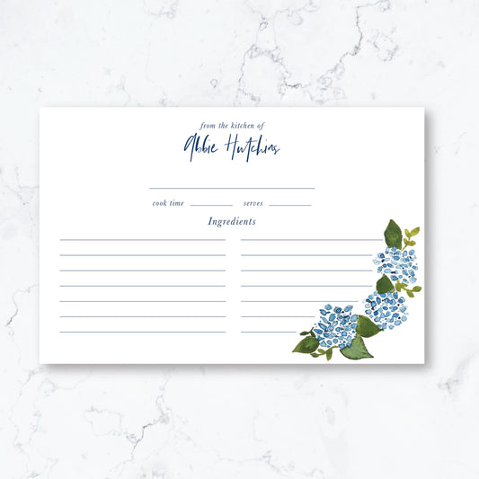 Personalized Hydrangea Recipe Box Cards