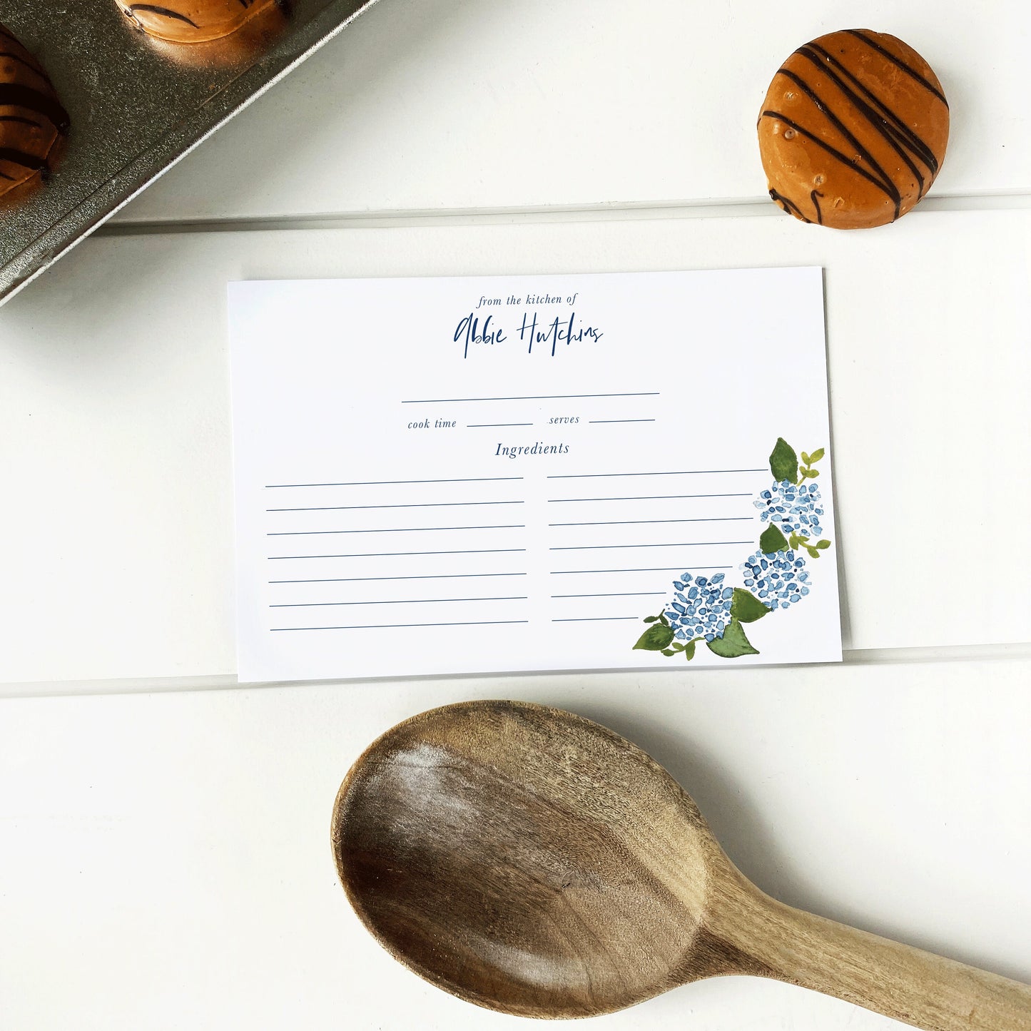 Personalized Hydrangea Recipe Box Cards