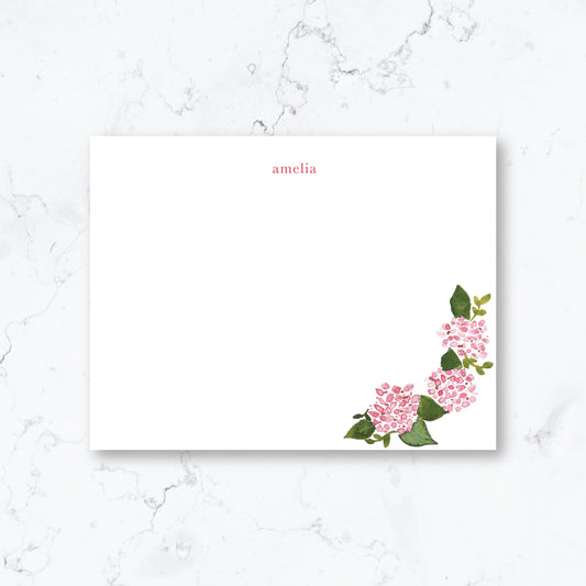 Personalized Pink Hydrangea Stationery Set