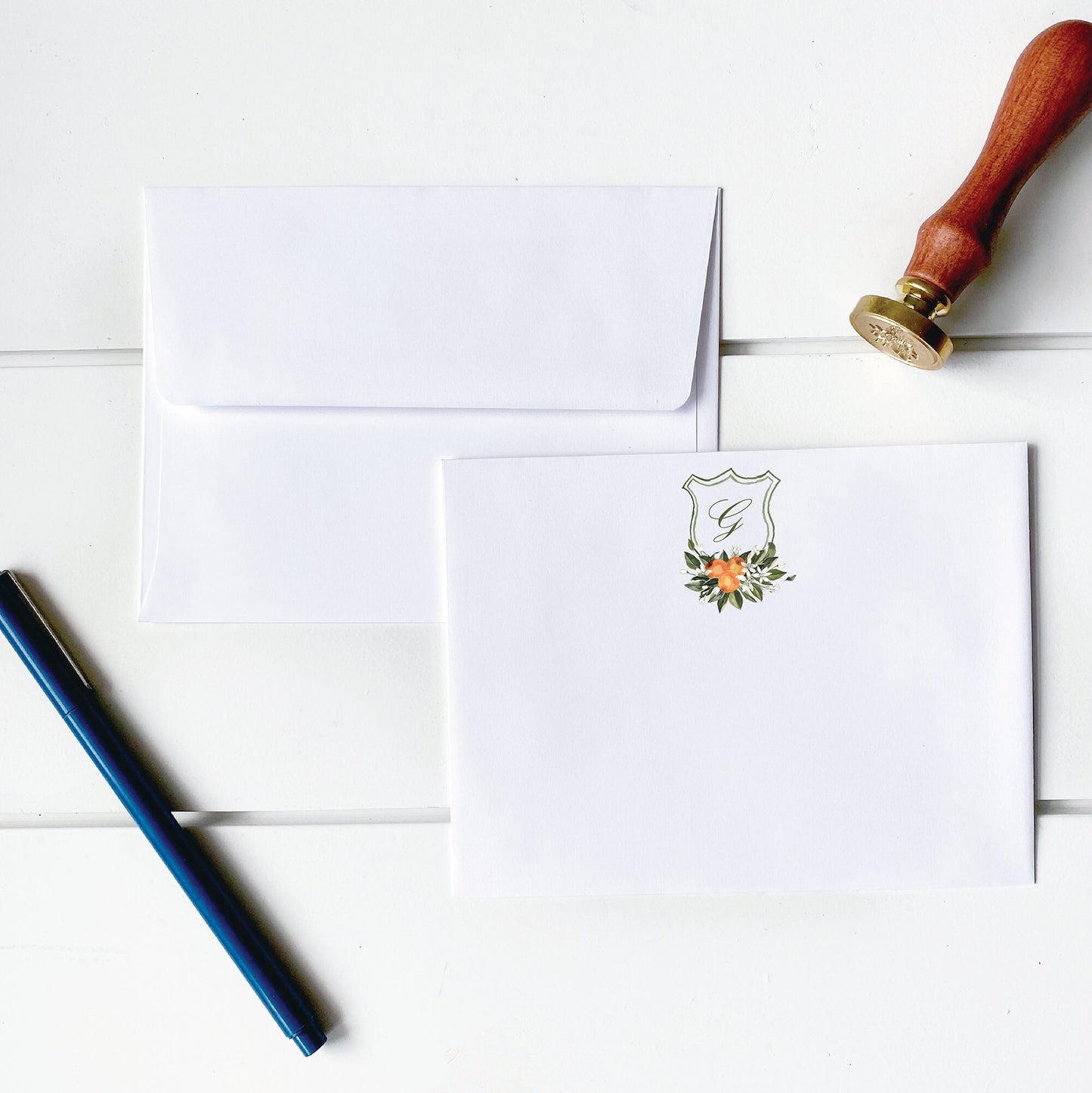 Personalized Citrus Crest Stationery Set