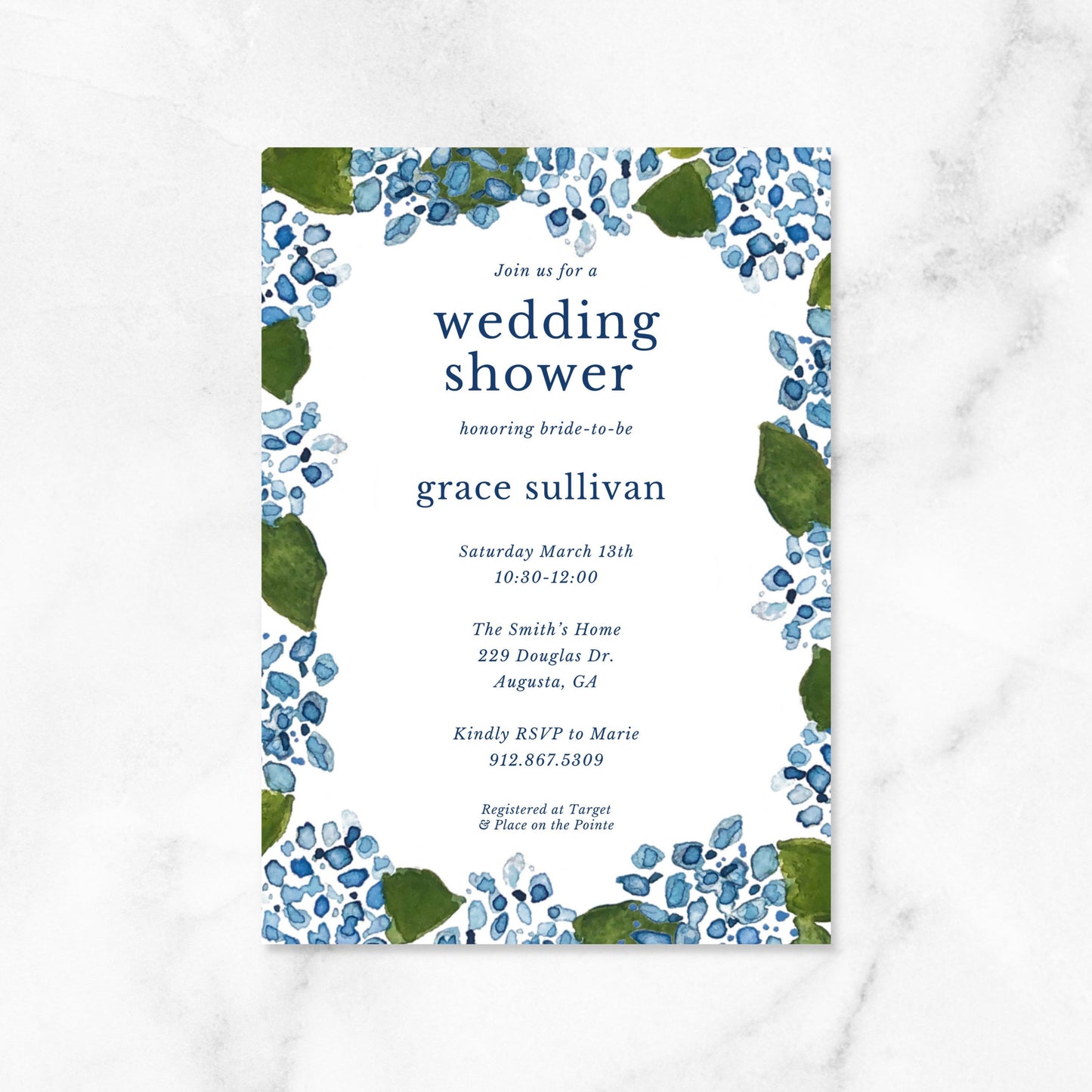 Hydrangea Wedding Shower Invitations