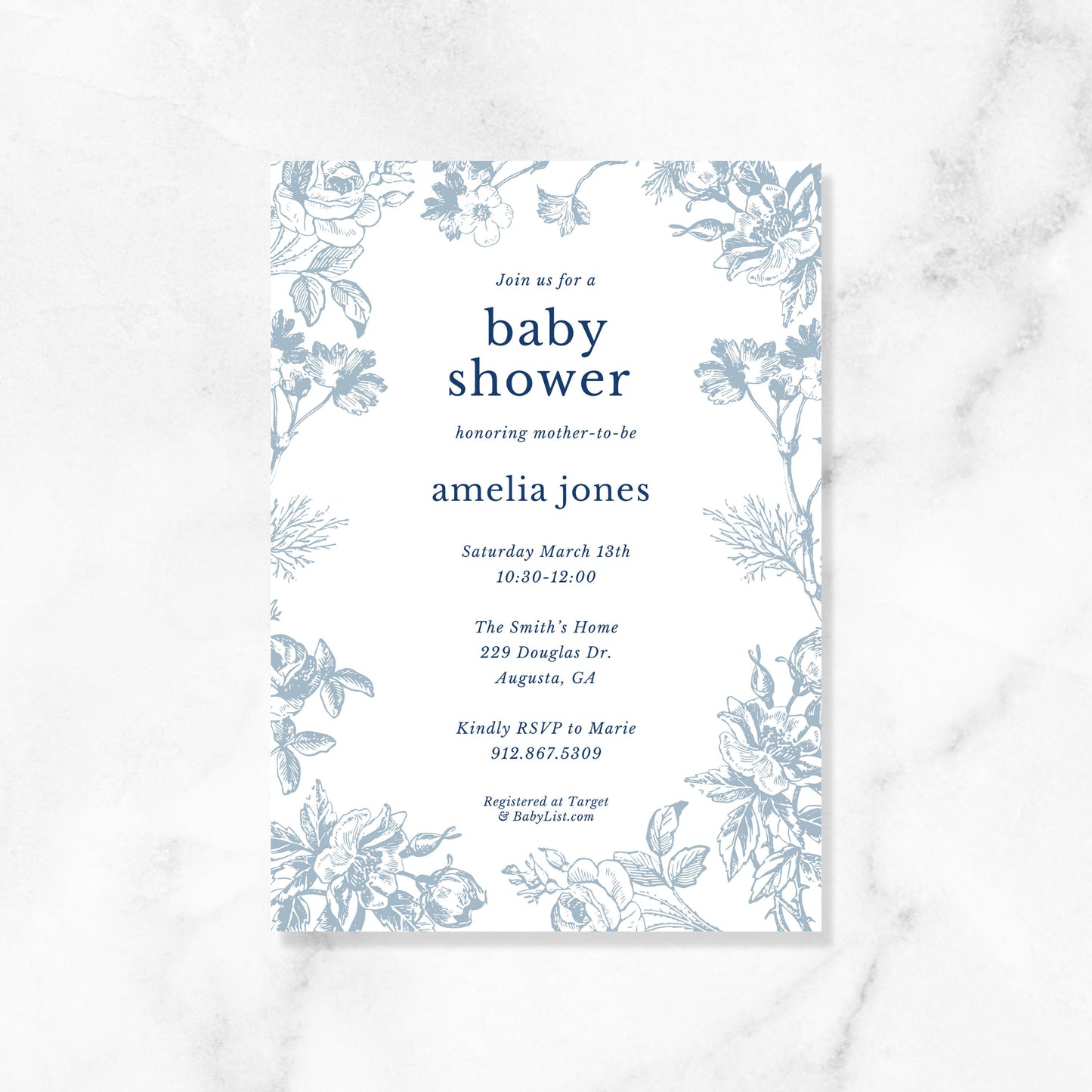 Chinoiserie Inspired Floral Baby Shower Invitations