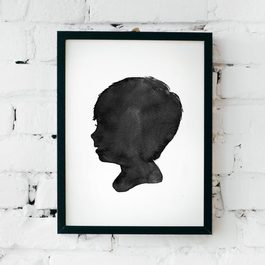 Custom Hand Painted Watercolor Silhouette Pet and Child Portrait
