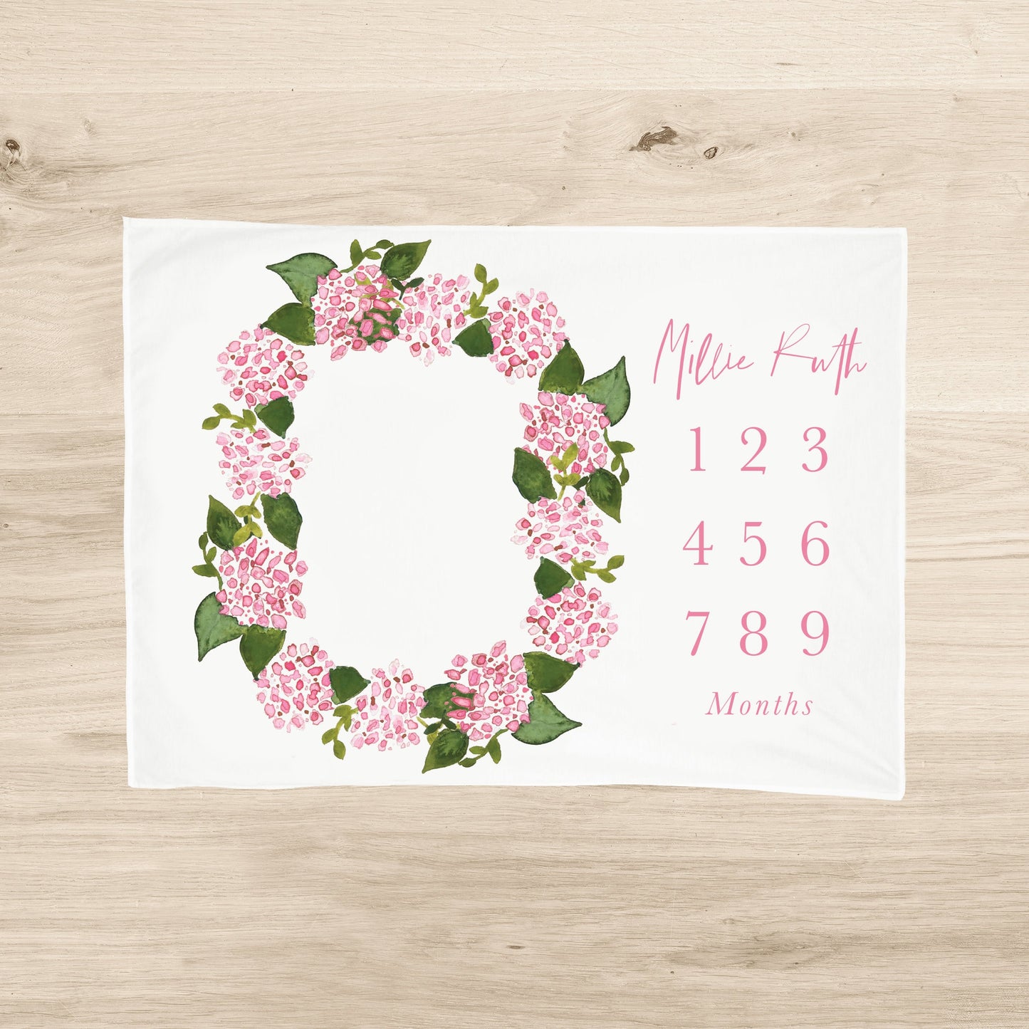 Pink Hydrangea Baby Milestone Blanket