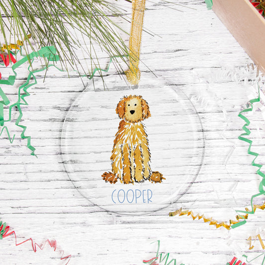 Personalized Goldendoodle Glass Christmas Ornament
