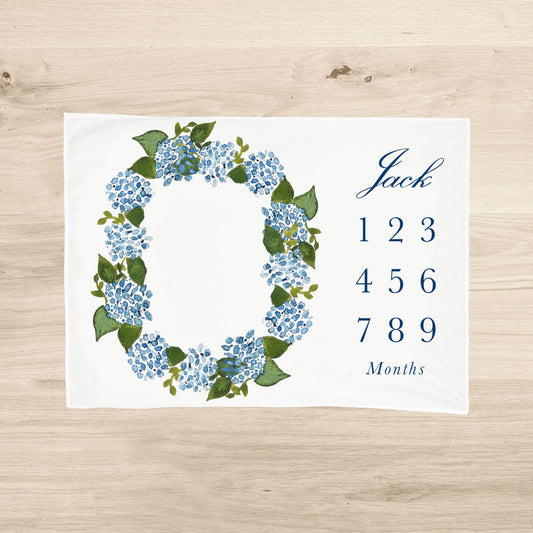 Blue Hydrangea Baby Milestone Blanket