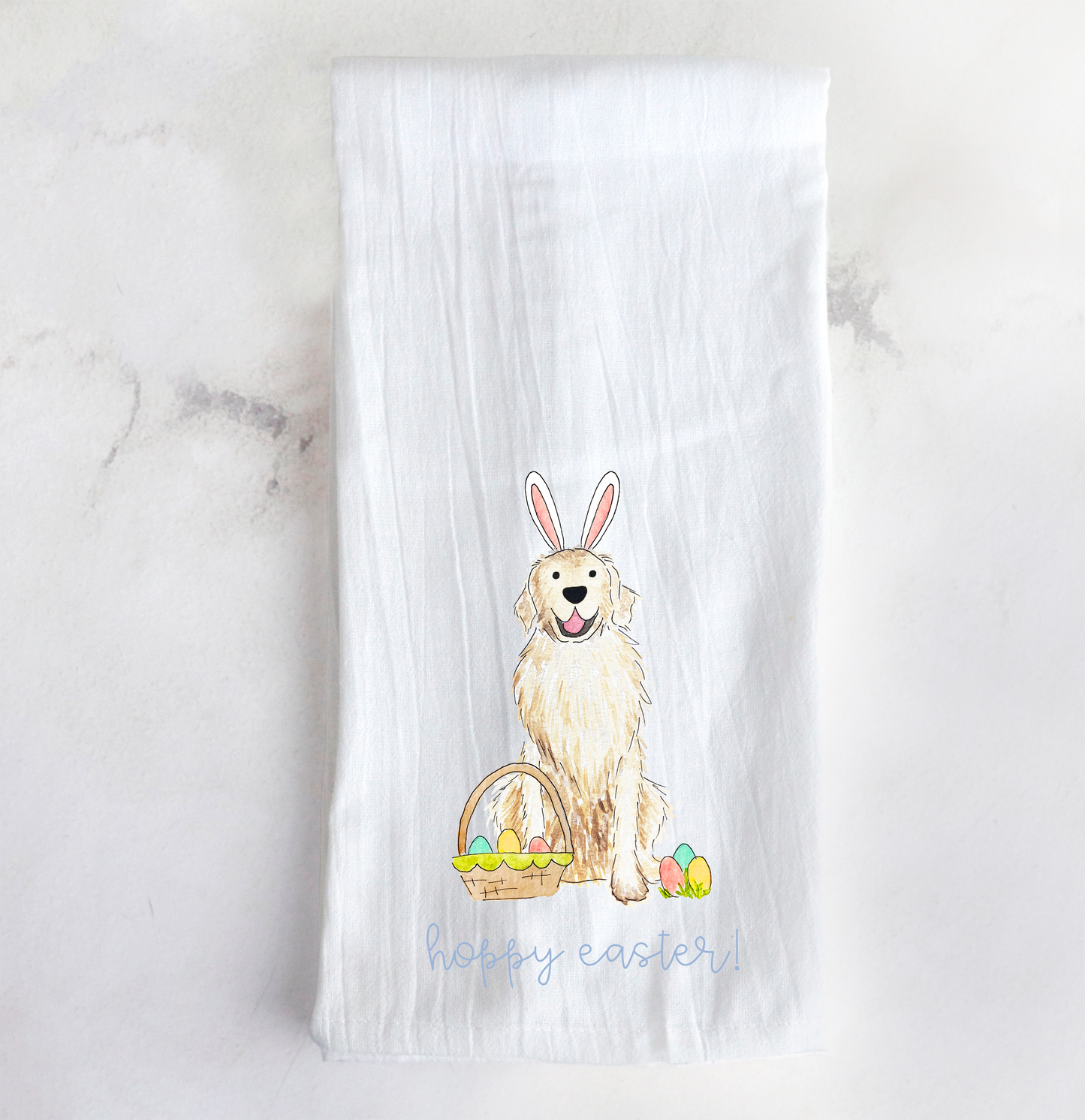 Golden Retriever Funny Bunny Tea Towel
