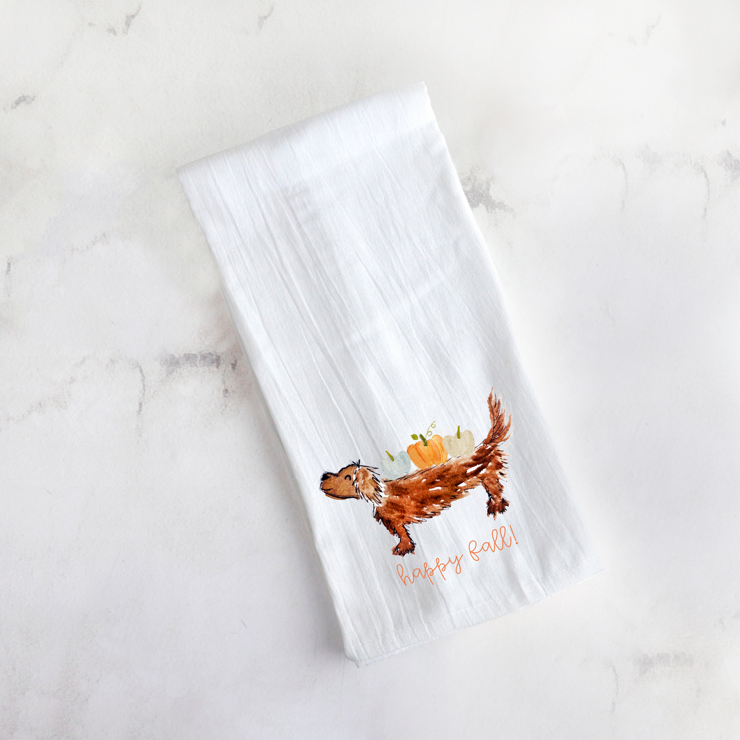 Fall Pumpkin Dachshund Tea Towel