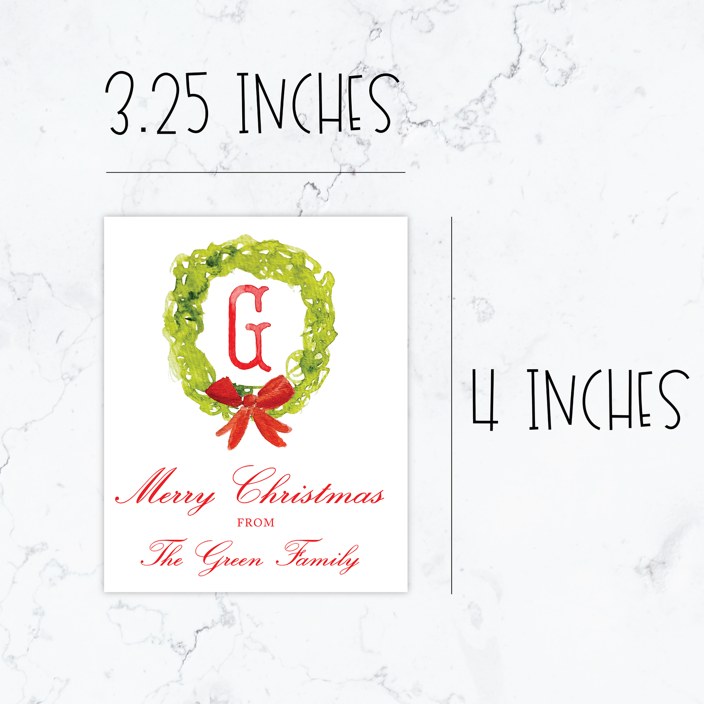 Personalized Watercolor Monogram Christmas Wreath Sticker Gift Tags