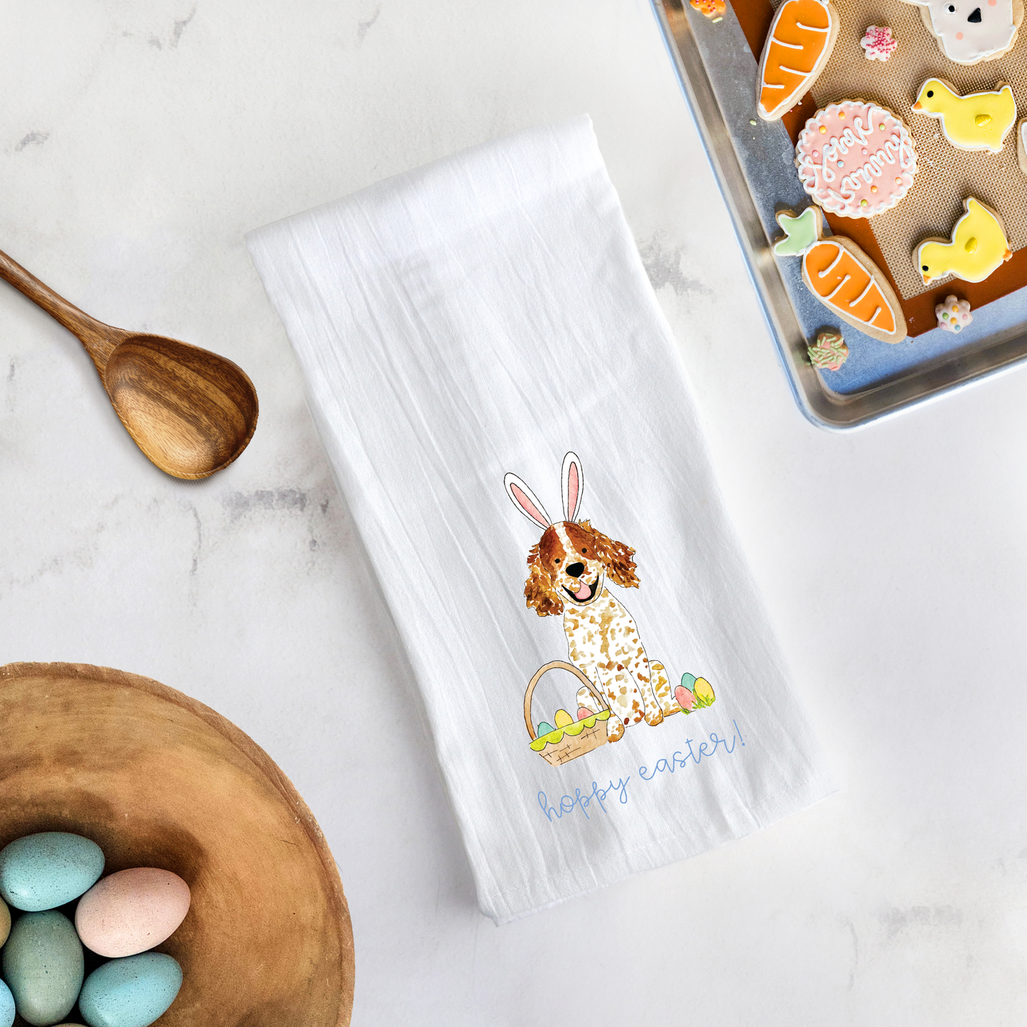 Spaniel Funny Bunny Tea Towel
