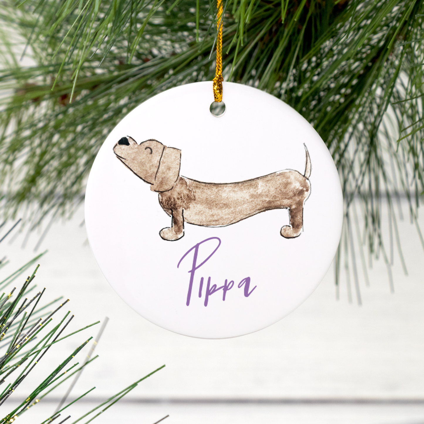 Personalized Dachshund Ceramic Ornament