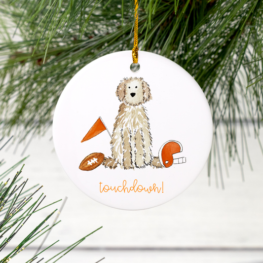 Sporty Football Doodle Ceramic Christmas Ornament
