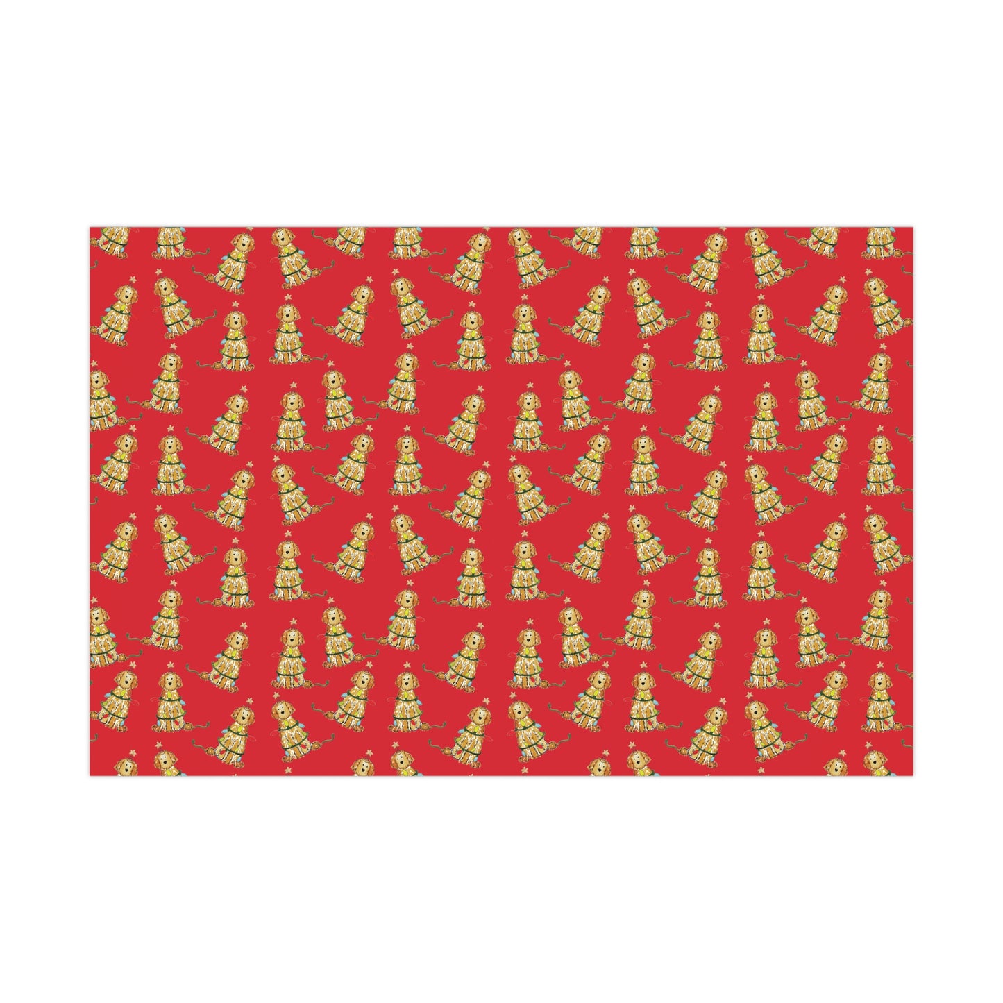 Festive Christmas Apricot Doodle Gift Wrap - Red