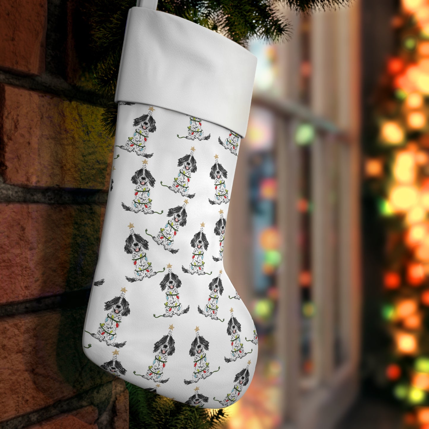 Festive Christmas Black Parti Spaniel Stocking | Christmas Black Parti Spaniel Pet Stockings, Dog Stocking