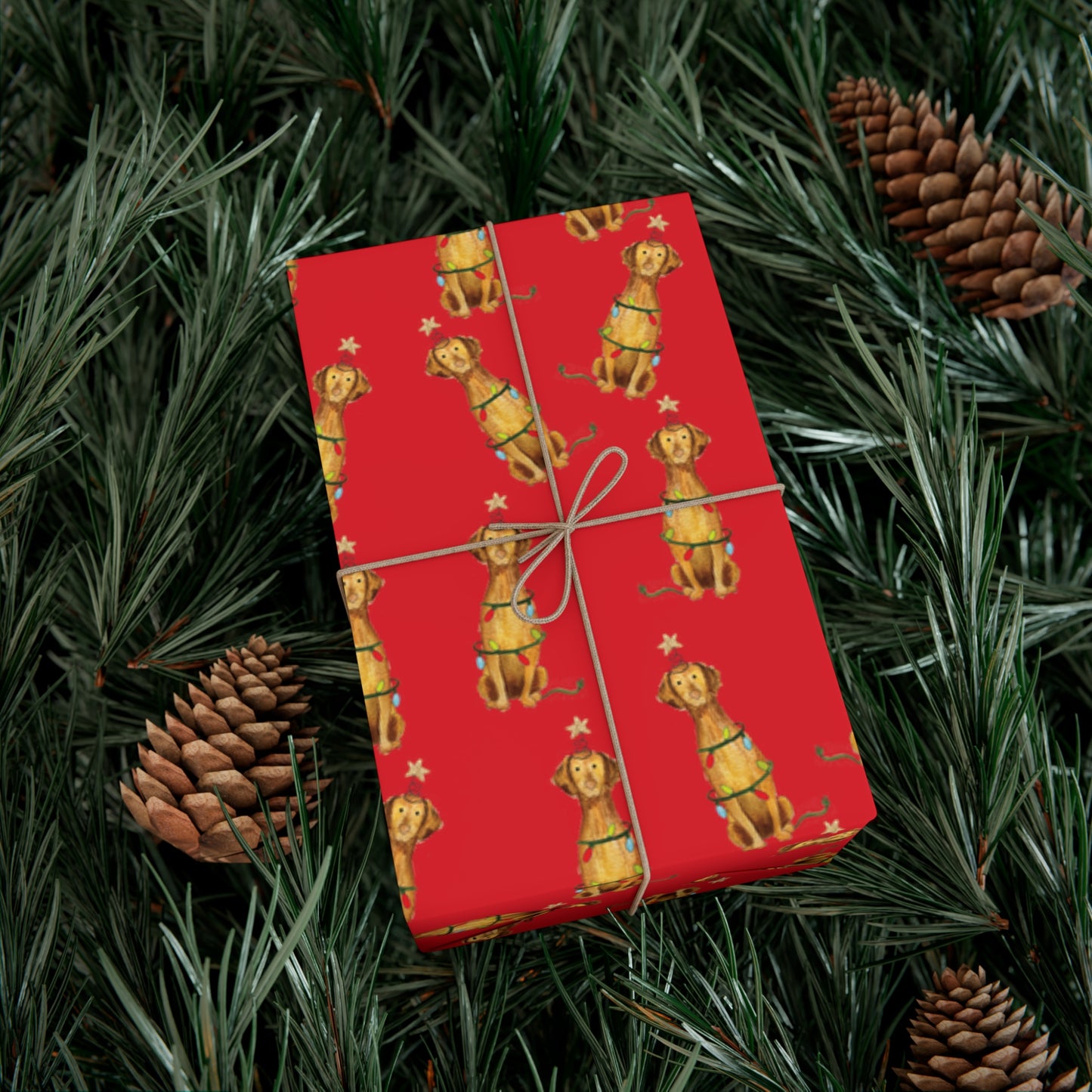 Festive Christmas Vizsla Gift Wrap - Red