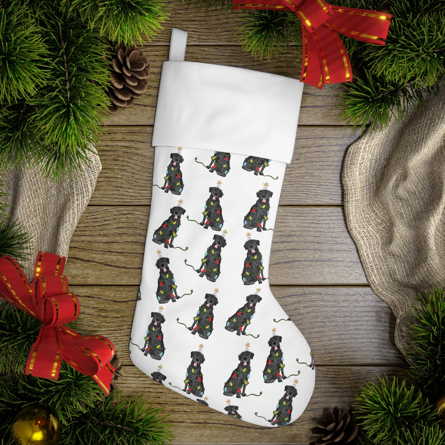 Festive Christmas Black Lab Stocking | Christmas Black Lab Pet Stockings, Christmas Stockings for Dogs