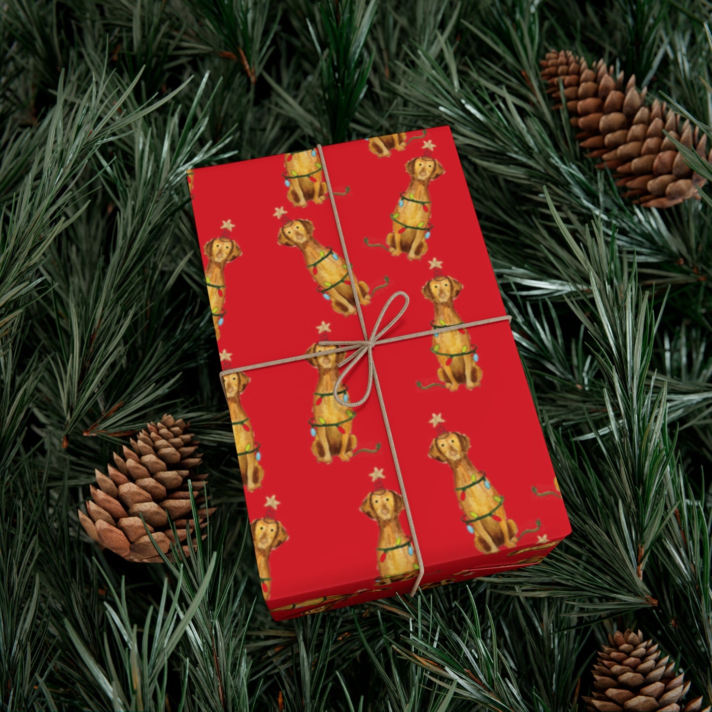 Festive Christmas Vizsla Gift Wrap - Red