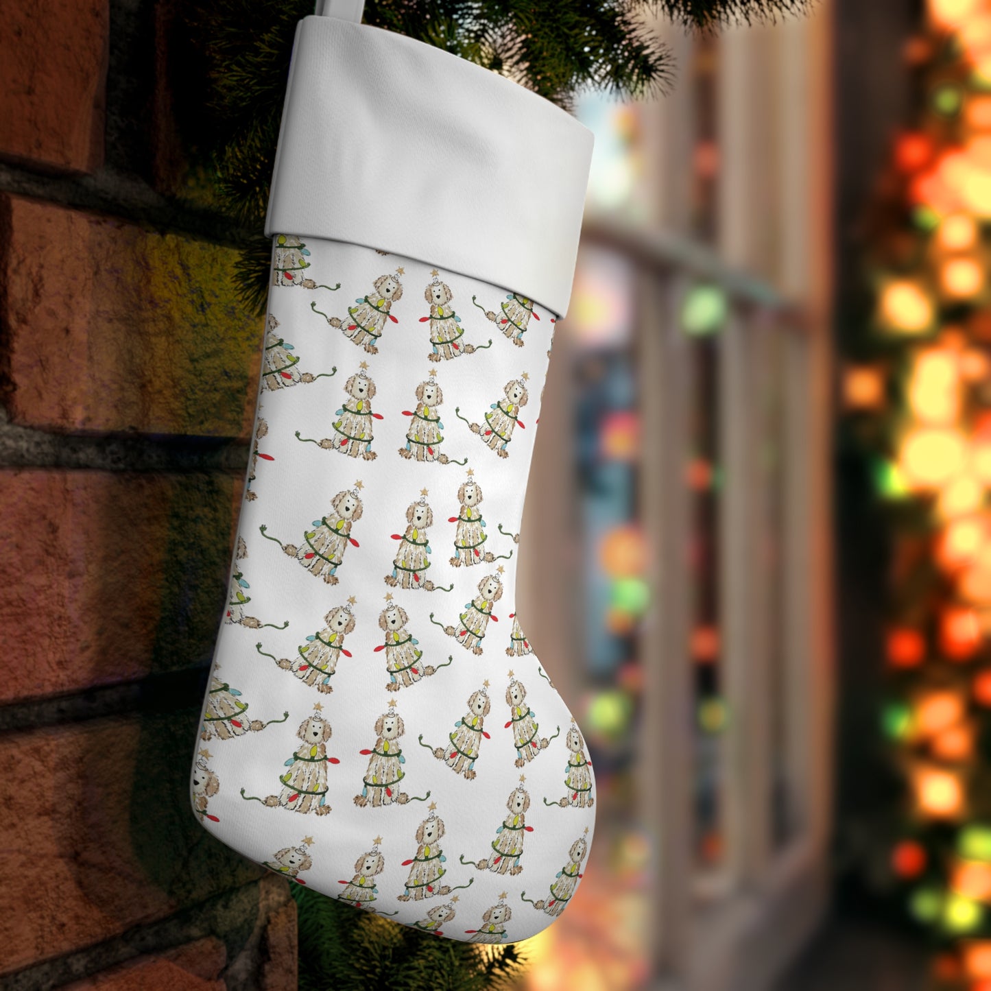 Festive Cream Doodle Christmas Stocking | Goldendoodle Pet Stockings, Labradoodle Holiday Stocking