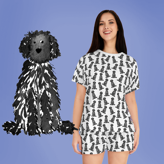 Black Doodle Short Pajama Set