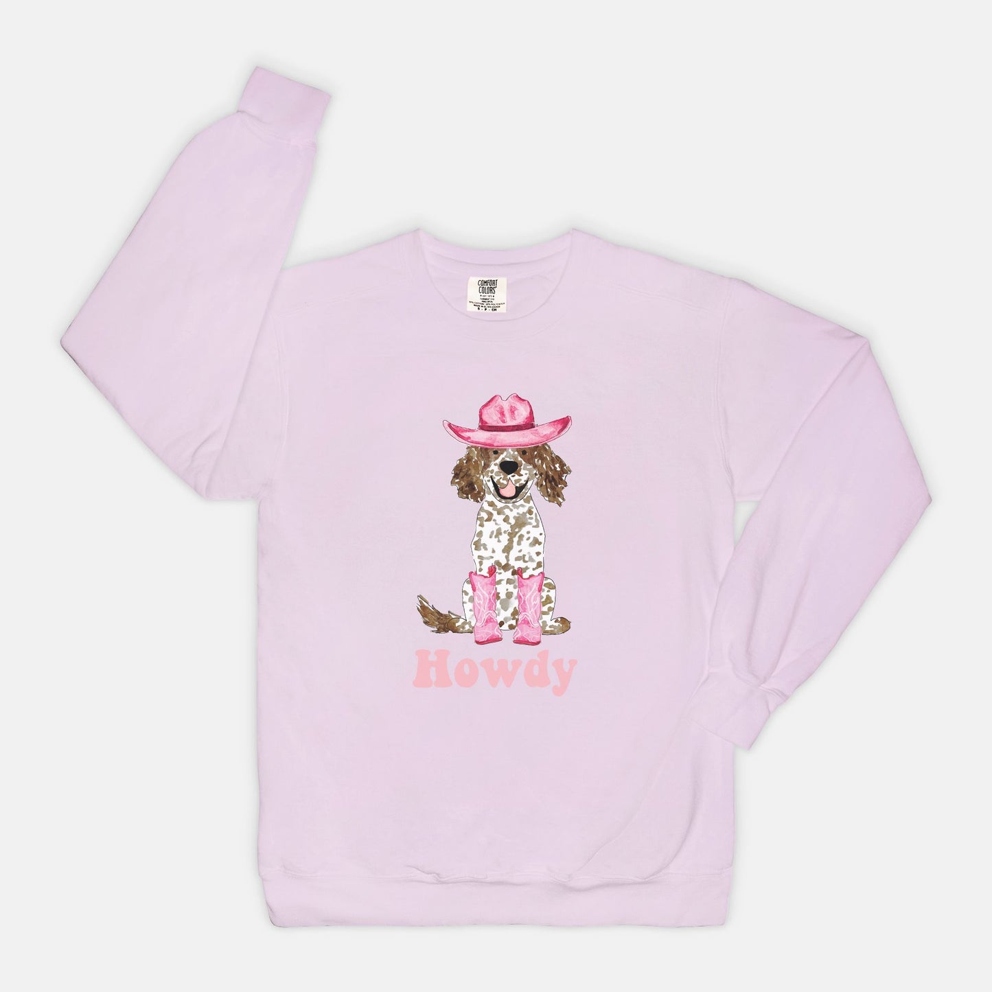 Howdy Cowgirl Brown Parti Spaniel Comfort Color Sweatshirt