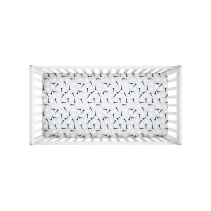 Golf Tee Pattern Crib Sheets - Navy and Beige | Golf Crib Sheets