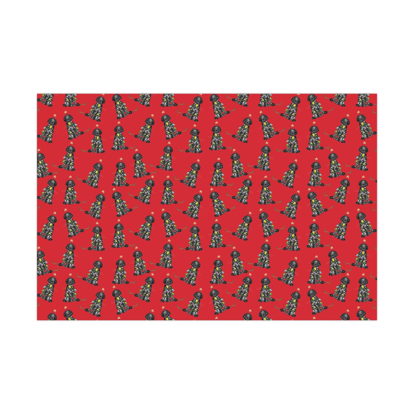 Festive Christmas Black Doodle Gift Wrap - Red