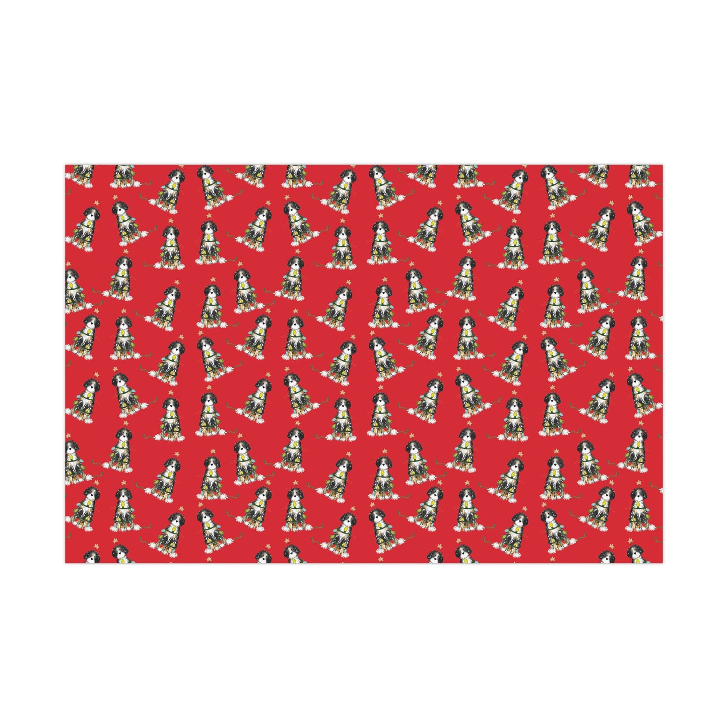 Festive Christmas Bernadoodle Gift Wrap - Red