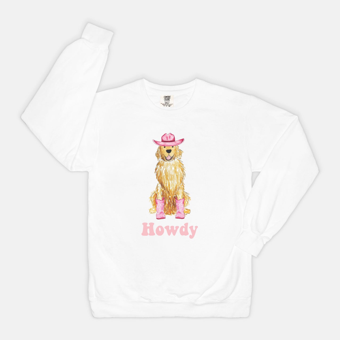 Howdy Cowgirl Golden Retriever Comfort Color Crewneck Sweatshirt