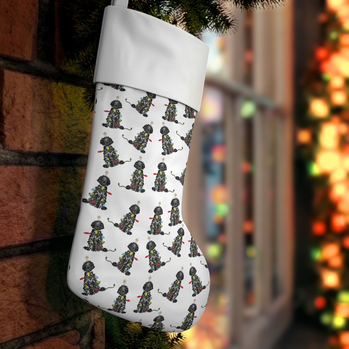 Festive Black Doodle Christmas Stocking | Christmas Goldendoodle Pet Stockings, Dog Stocking