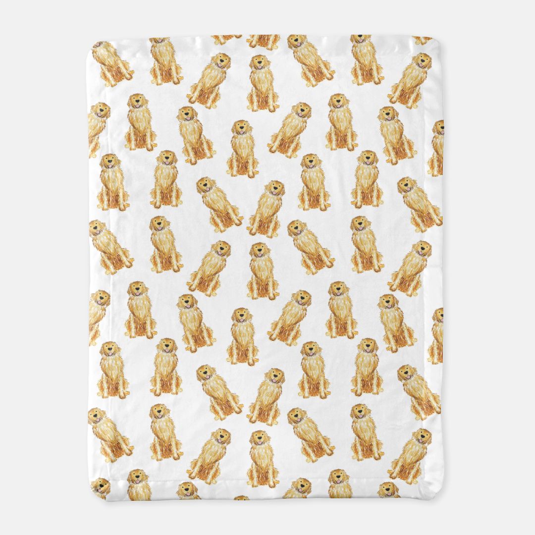 Golden Retriever Satin Trim Minky Baby Blanket