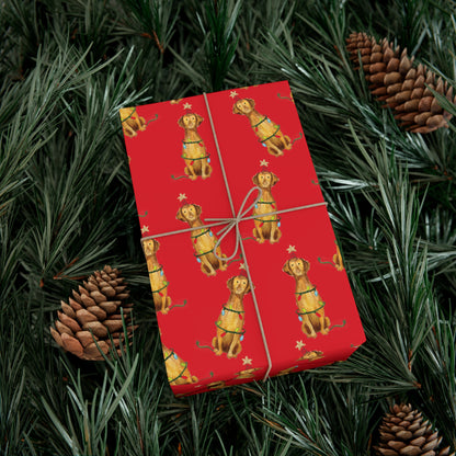 Festive Christmas Vizsla Gift Wrap - Red