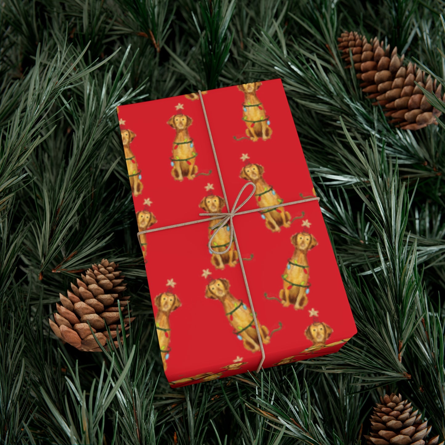 Festive Christmas Vizsla Gift Wrap - Red