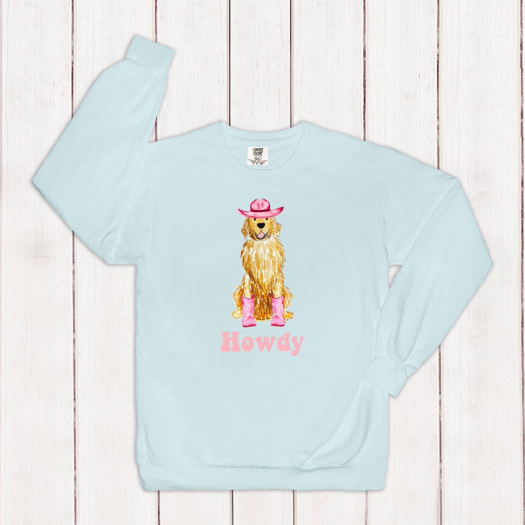 Howdy Cowgirl Golden Retriever Comfort Color Crewneck Sweatshirt