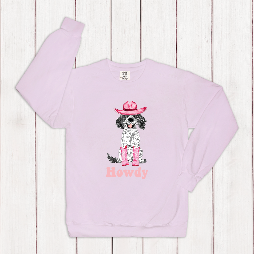 Howdy Cowgirl Spaniel Comfort Color Crewneck Sweatshirt