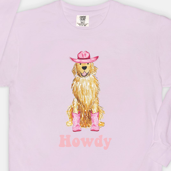 Howdy Cowgirl Golden Retriever Comfort Color Crewneck Sweatshirt