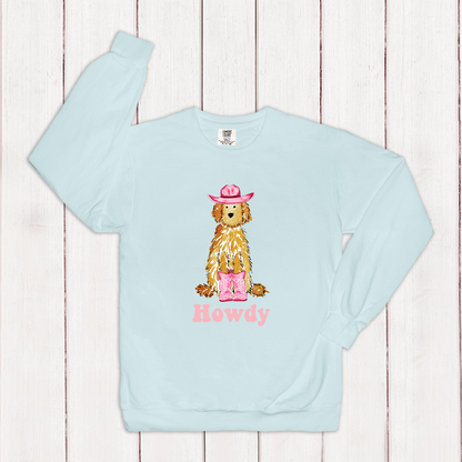 Howdy Cowgirl Apricot Doodle Comfort Color Crewneck Sweatshirt