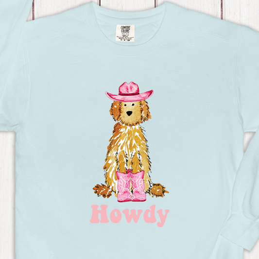 Howdy Cowgirl Apricot Doodle Comfort Color Crewneck Sweatshirt