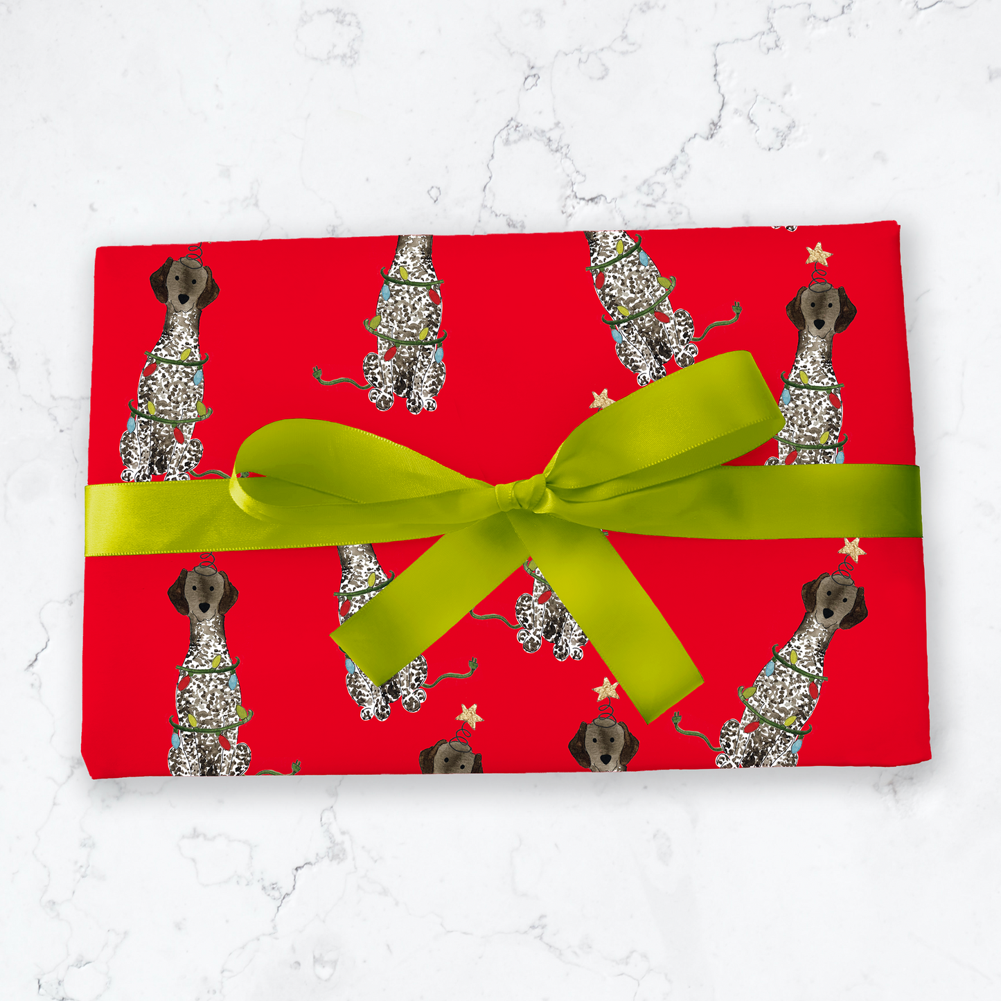 Festive Christmas Liver Roan German Shorthaired Pointer Gift Wrap - Red