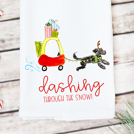 Festive Christmas Play Car  Doodle Tea Towel
