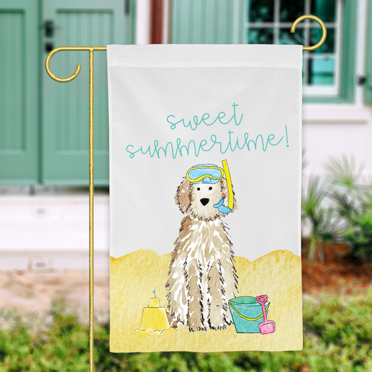 dog garden flags, Summer doodle garden flag for goldendoodles, labradoodles, aussiedoodles, and bernedoodles