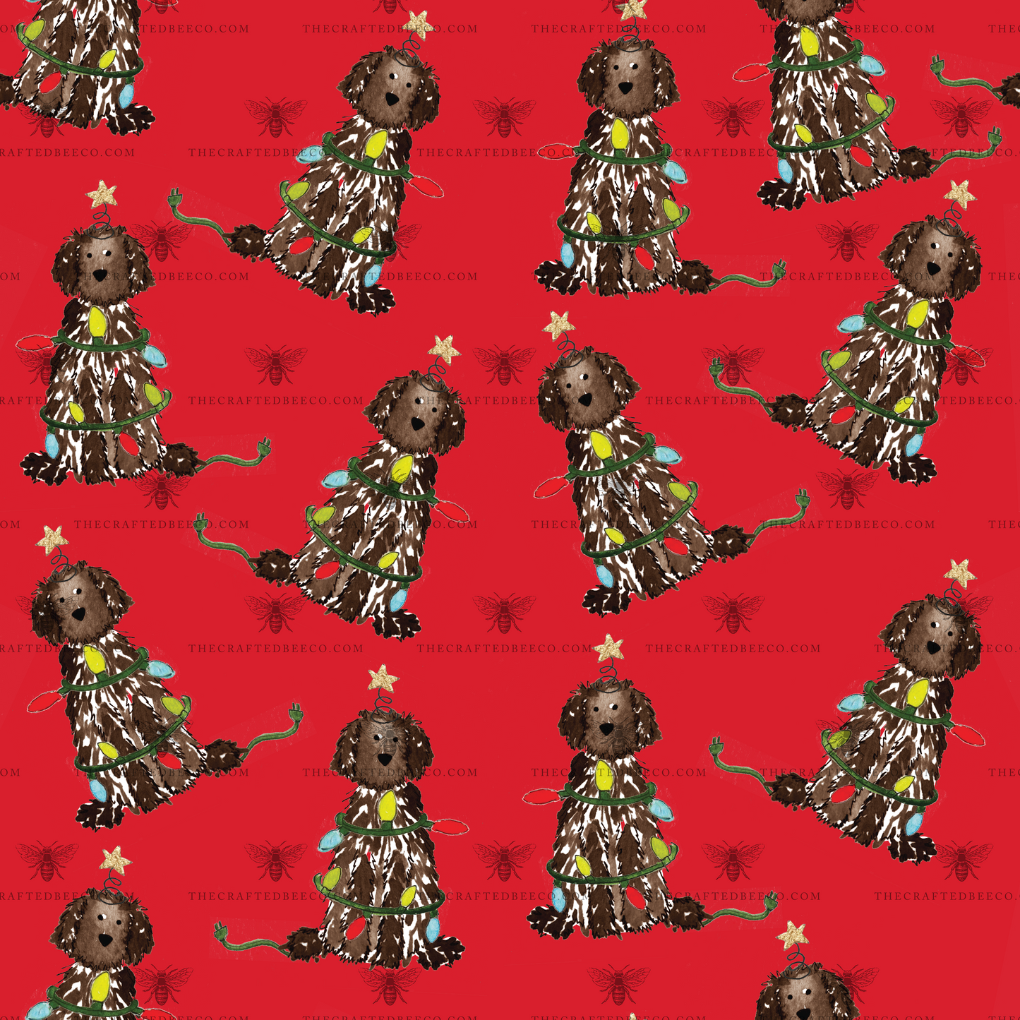 Festive Christmas Brown Doodle Gift Wrap - Red