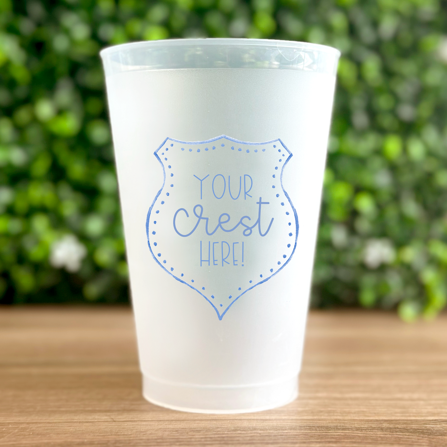 *Custom Crest Add On* Frosted Plastic Cups (ONE MONTH print time!)