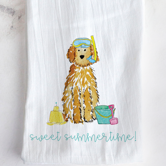 Custom doodle beach tea towel