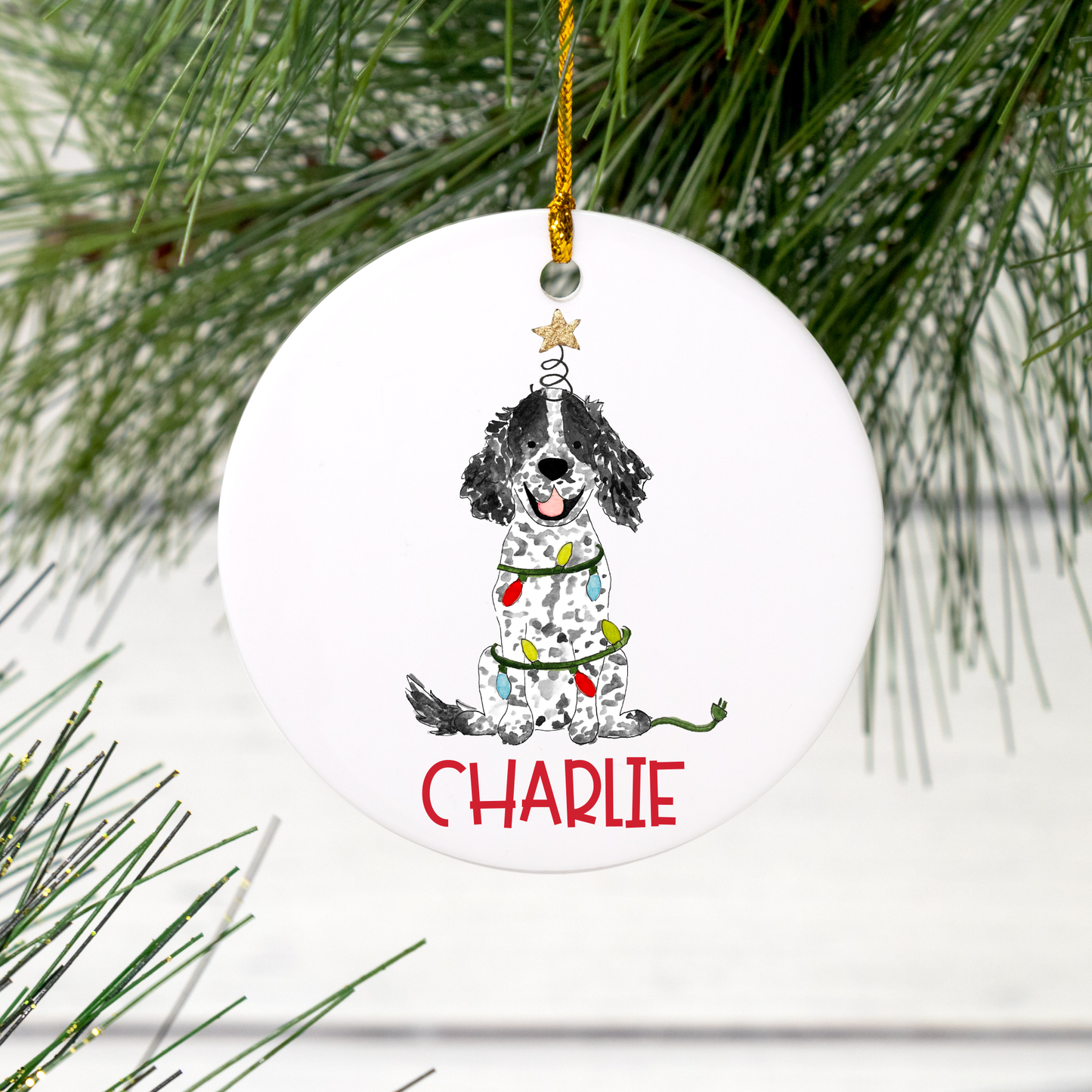 Personalized Festive Spaniel Ornament
