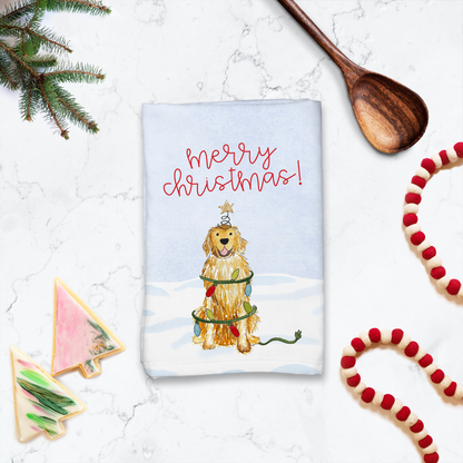Festive Christmas Golden Retriever Hostess Towel