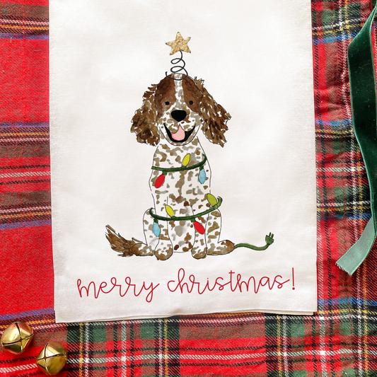 Festive Christmas Brown Parti Spaniel Tea Towel