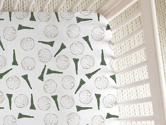 Golf Tee Pattern Crib Sheet - Moss and Beige