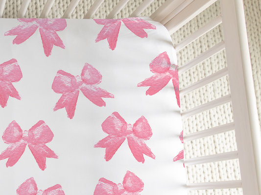 Pink Bow Crib Sheet