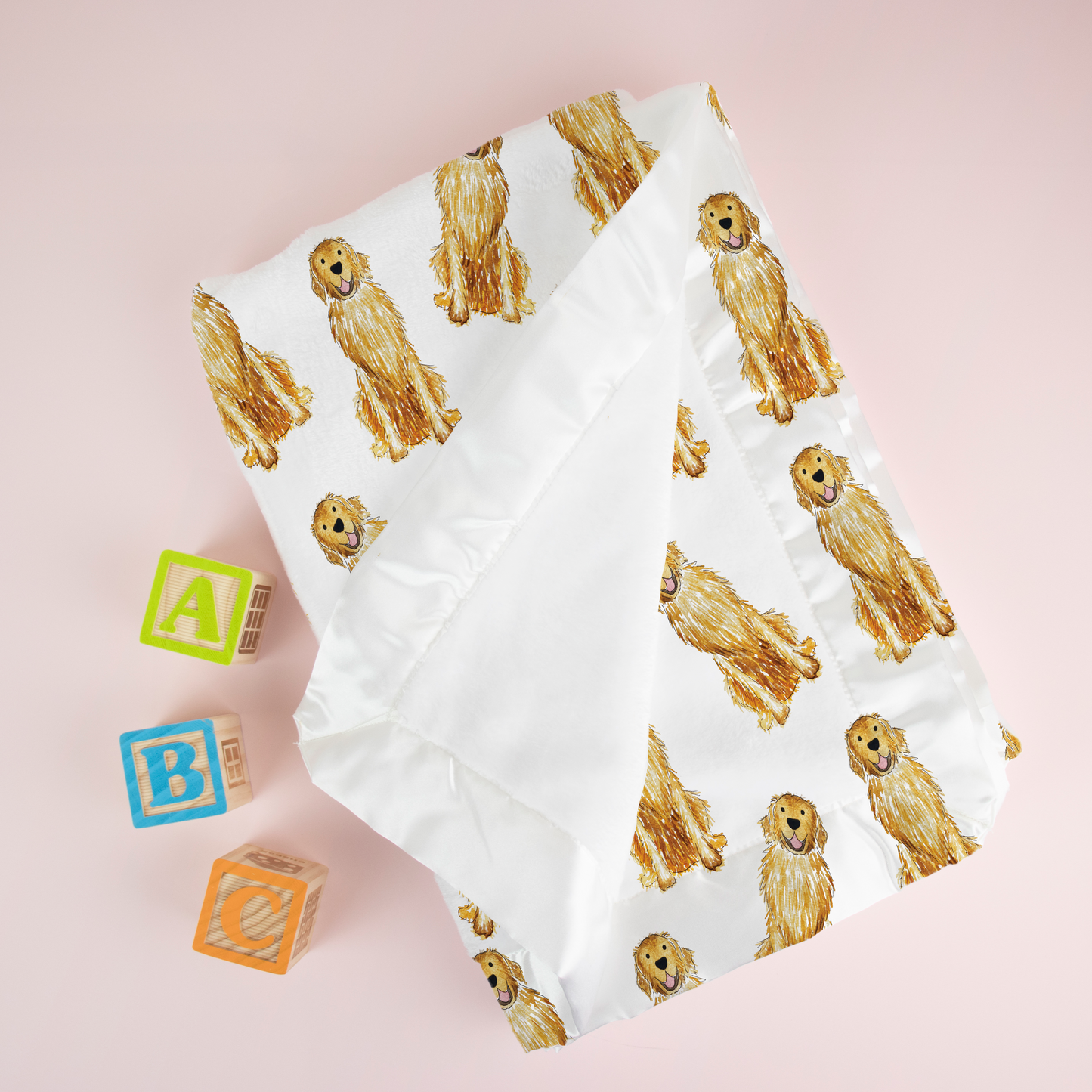 Golden Retriever Satin Trim Minky Baby Blanket